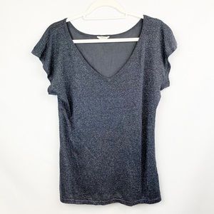 FOSSIL Metallic Short Sleeve Shimmer Blouse Top